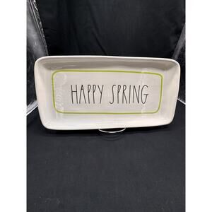 Rae Dunn Magenta Happy Spring Rectangle Tray Dish Platter White Green Cottage